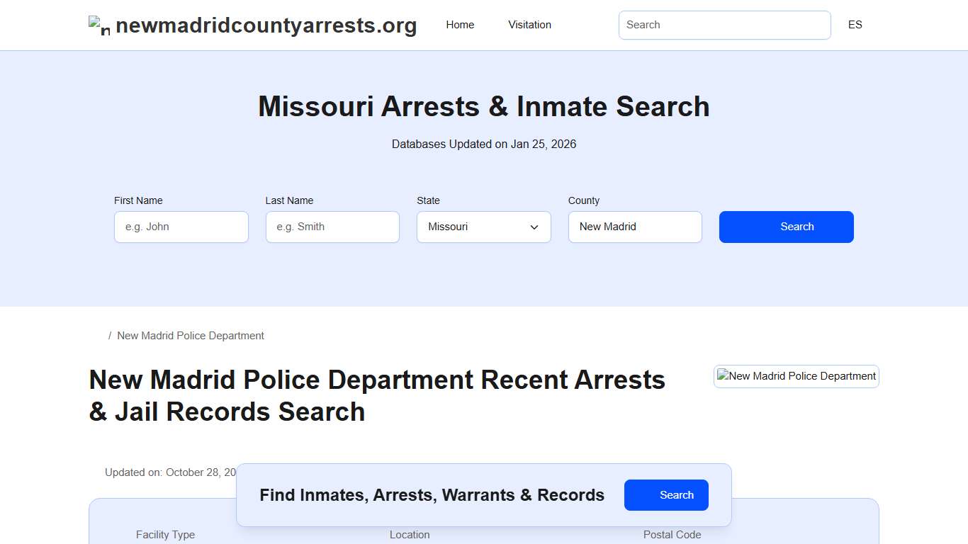 New Madrid Police Department, MO Arrests, Records, Jail Roster Lookup